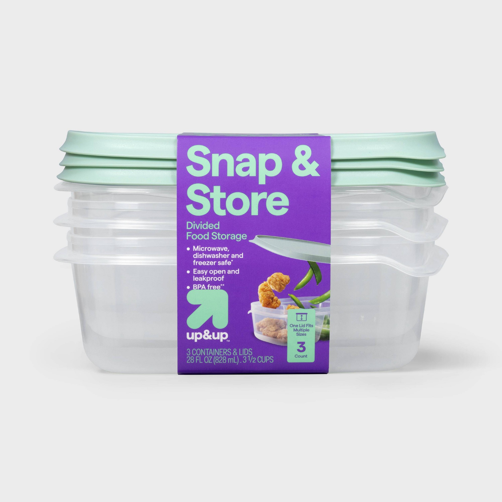 Meal Prep Containers - 3ct Clear Plastic Divided Rectangle Food