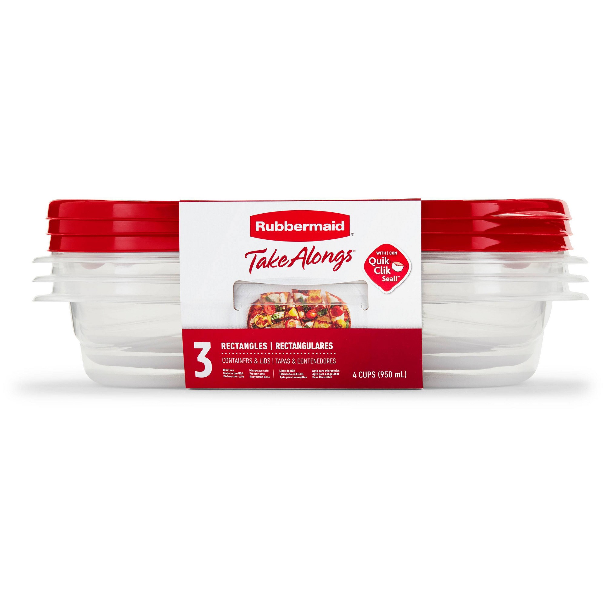 Meal Prep Containers - 3pcs Red Rectangle Food Storage Containers