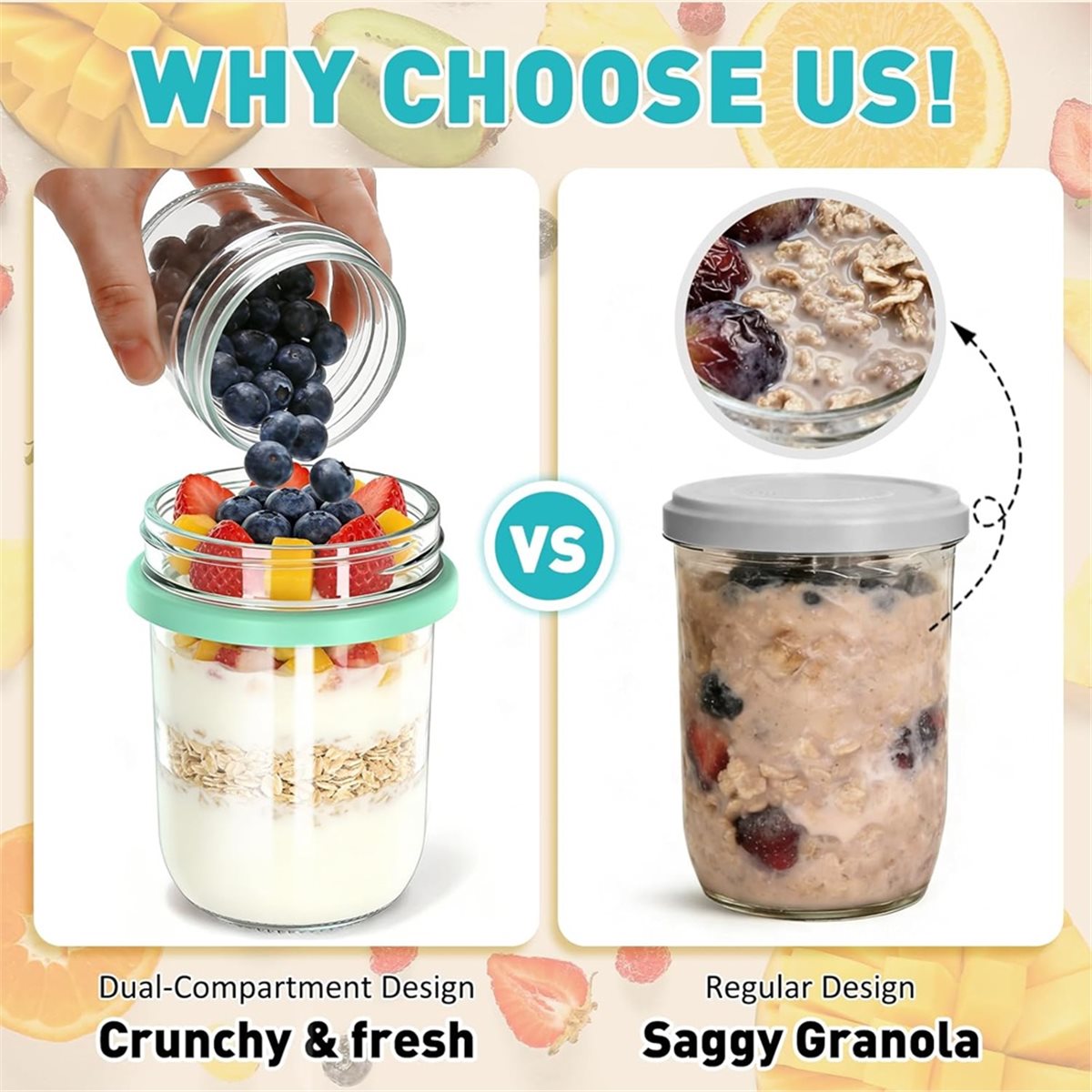 Overnight Oat Jar - Light Weight 4 Pack Overnight Oats