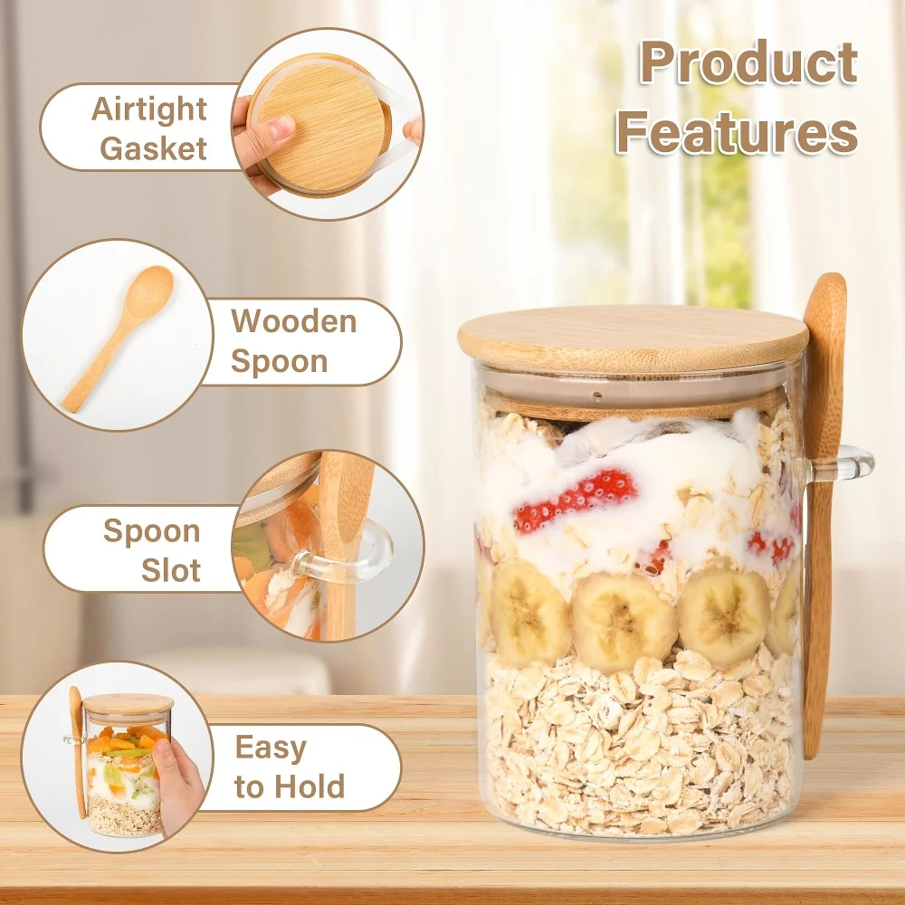 Overnight Oat Jar - yes1/2/3/4pcs Overnight Oats Containers with Lid