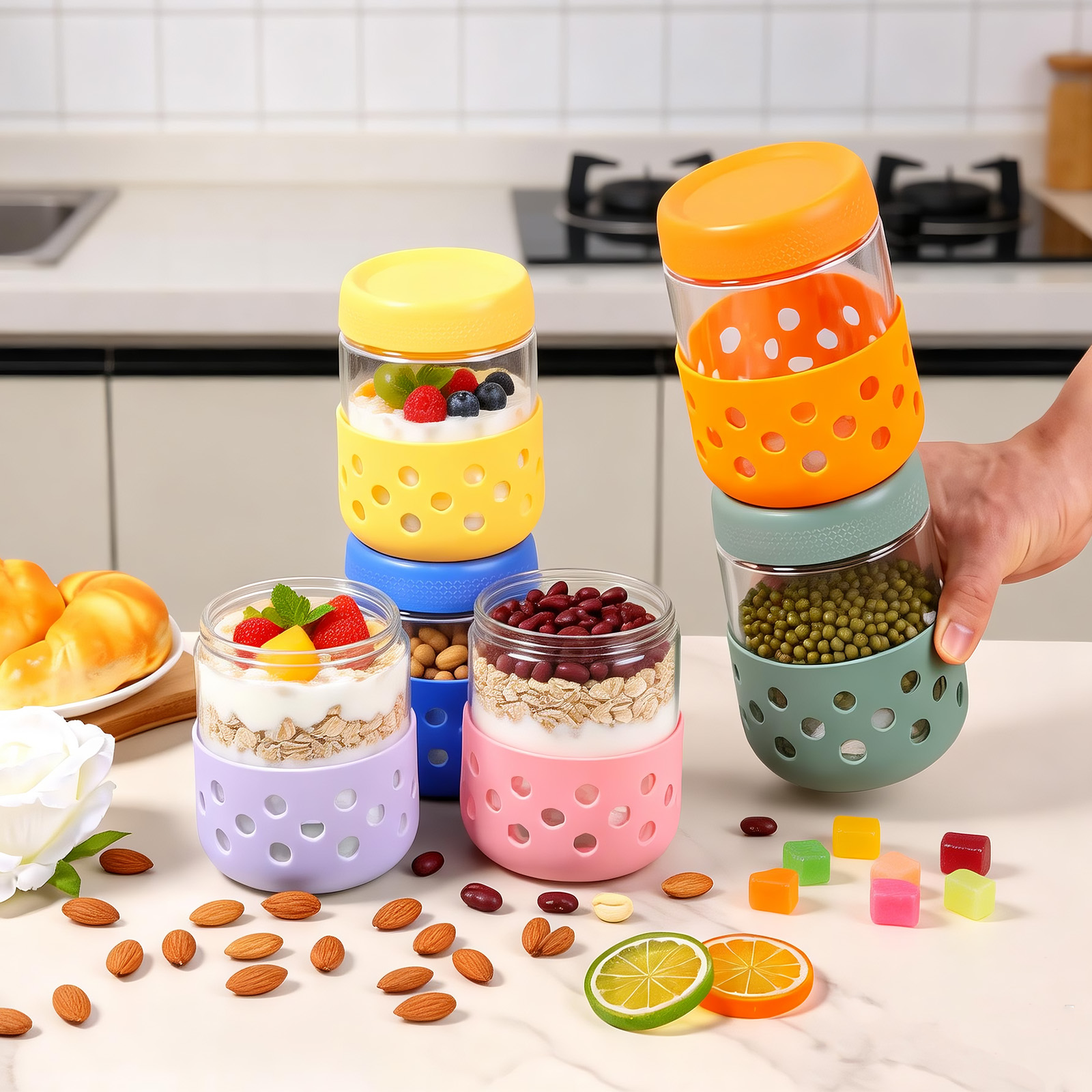 Overnight Oat Jar - 2/4/6 Pack 16.9oz Overnight Oats Containers