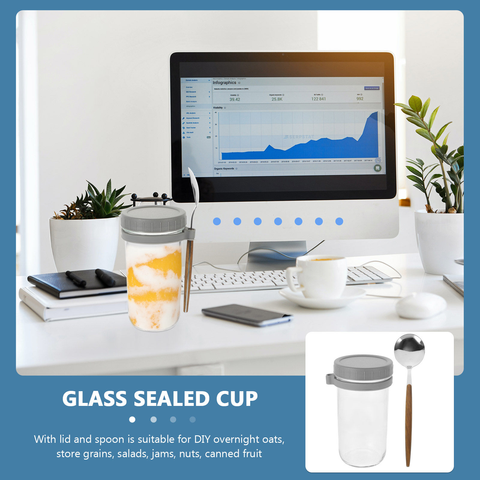 1Set Stylish Glass Sealed Cup  - огляд і ціна Overnight Oat Jar