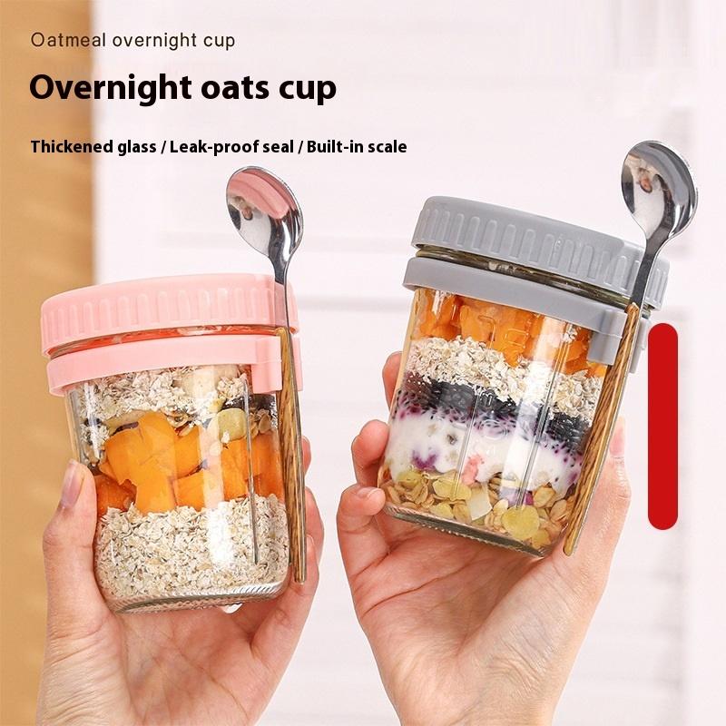 1/2PCS 350ml Reusable Glass Ov - огляд і ціна Overnight Oat Jar